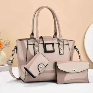 Fashionable three-piece shiny leather large-capacity foreign style shoulder bag