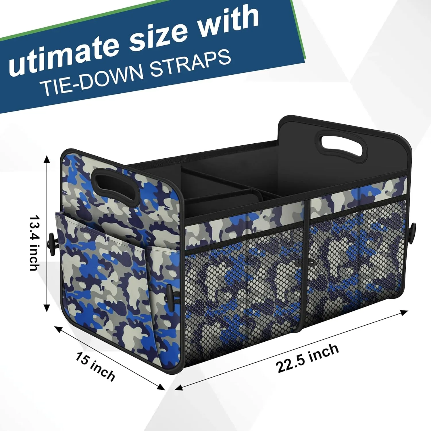Femuar Car Trunk Organizer with 72L Large Capacity Waterproof Collapsible and 11 Pockets, Trunk Organizer for Car SUV/Jeep/Sedan, Large Size, Blue Camouflage