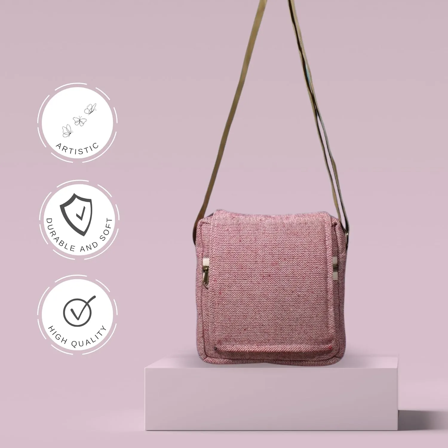 FIBERGOLD Hemp Shoulder Bag for Girls | Fancy Crossbody Sling Bag | Eco-Friendly Everyday Use Bag for Women