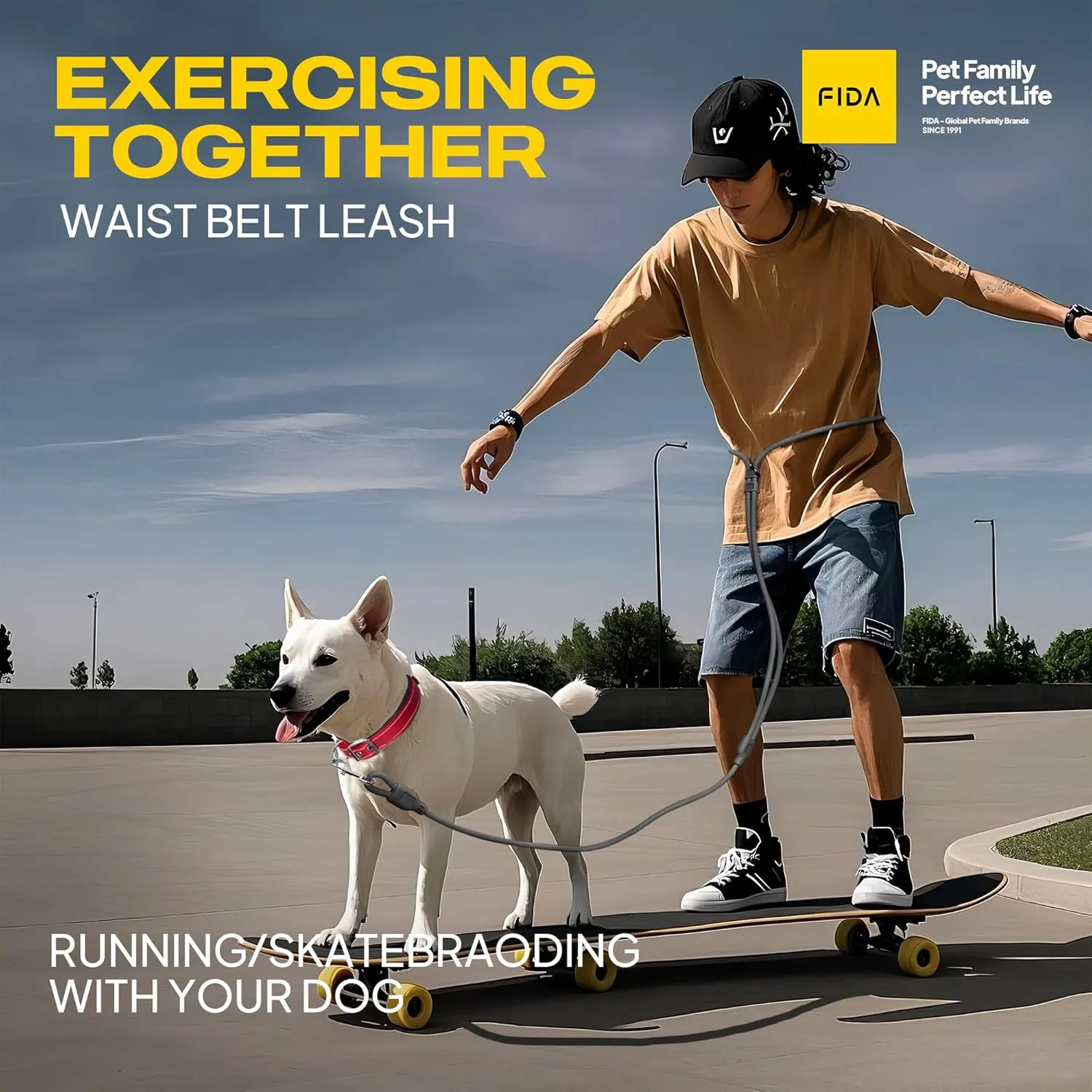 Fida Hands Free Dog Leash for Large Dogs Heavy Duty, Adjustable Crossbody/Waist Leash for Small/Medium/Large Dogs, Waterproof Hands-Free Dog Leashes for Running, Walking & Training(L, Black)