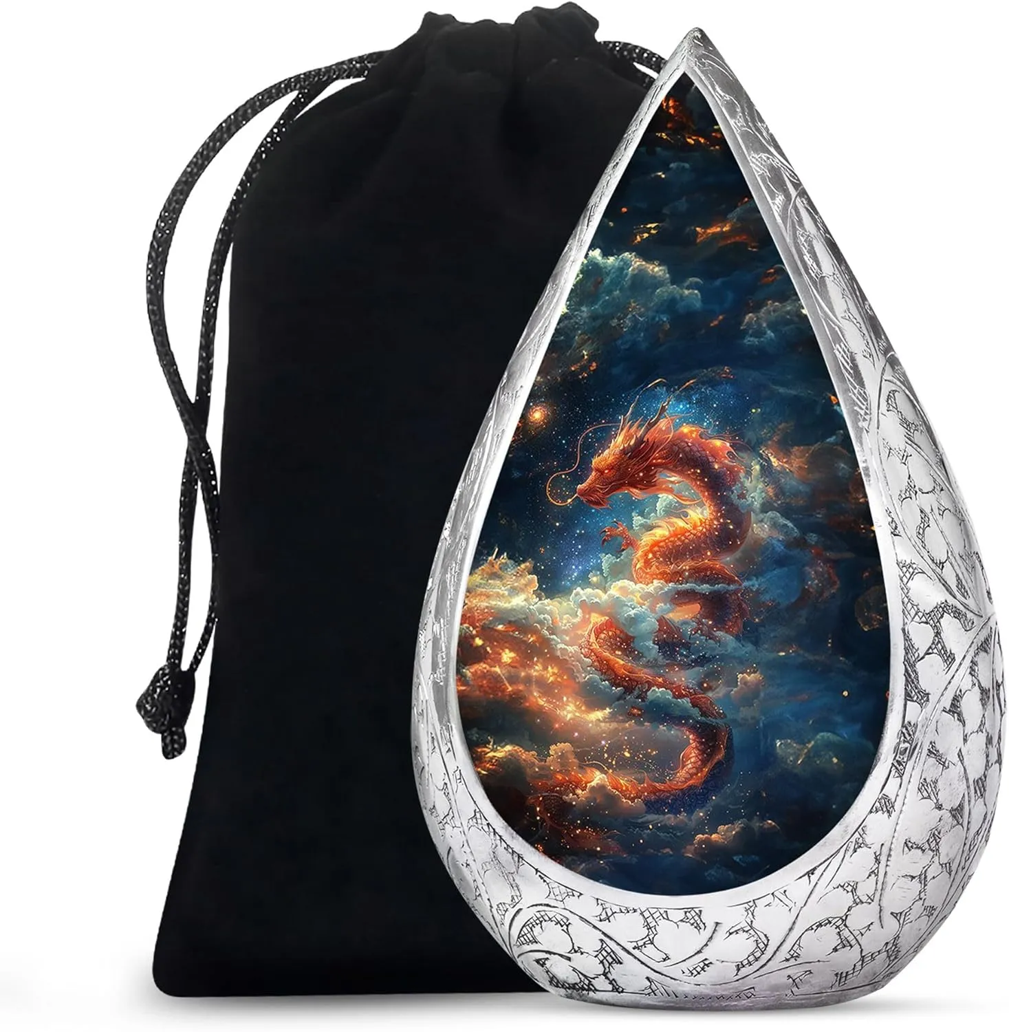 Fierce Dragon Cremation Urns for Human Ashes Adult Man and Women 10 Inch - Clouds Burial Urns for Adult Human Ashes - Blue Funeral Urn for Mom and Dad - Drop Large Urn with Velvet Bag