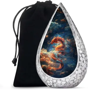 Fierce Dragon Cremation Urns for Human Ashes Adult Man and Women 10 Inch - Clouds Burial Urns for Adult Human Ashes - Blue Funeral Urn for Mom and Dad - Drop Large Urn with Velvet Bag