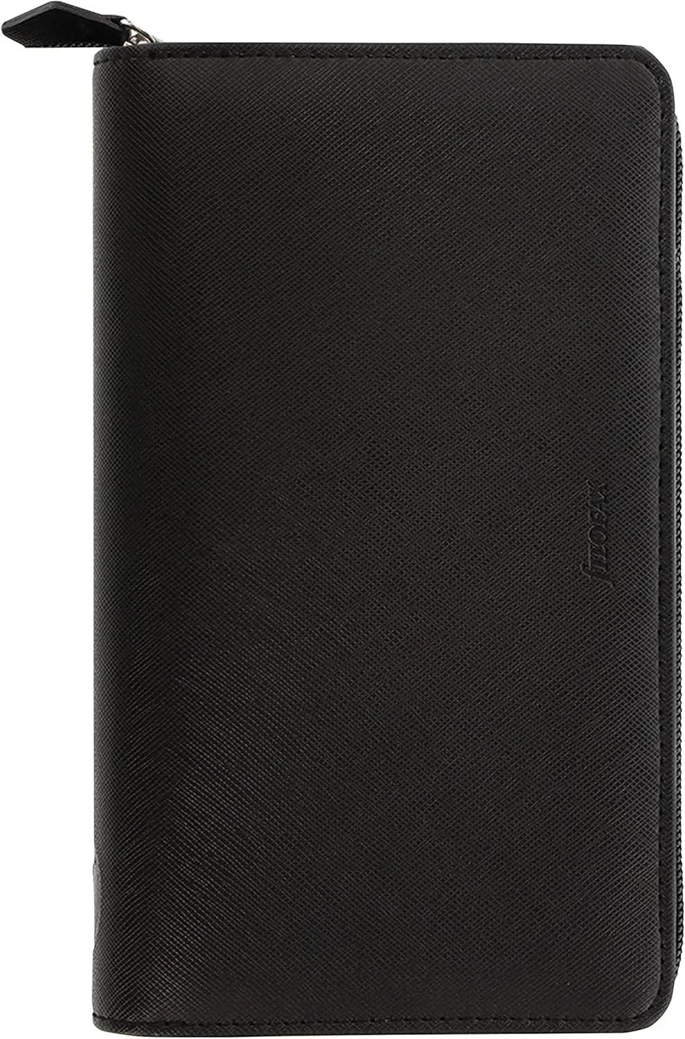 Filofax Saffiano Zip Organizer, Personal Compact Size, Black - Cross-Grain, Leather-Look, Six Rings, Week-to-View Calendar Diary, Multilingual, 2025 (C028775-25)