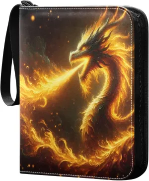 Fire Dragon Oil Painting Trading Card Binder with Sleeves PU Leather Holds 400 Cards,Double Sided Trading Card Folder with Zipper Collection Binder Album Book Case for Boys Girls