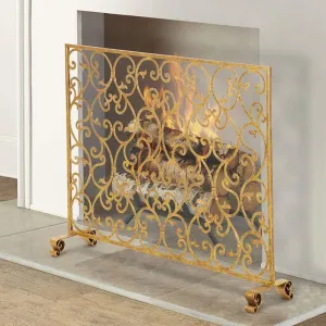 Fireplace Screen Guard,Protection Large Gold Flat Fireplace Screen Guard - Single Panel Baby Safety Fireguard Screen,Mesh Cover for Open Fire/Wood Bur