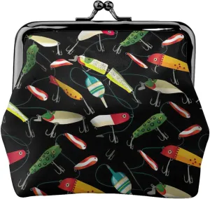 Fishing Lure print Coin Purse with Kiss Lock Buckle Small Change Purse Card Holder Coin Pouch for Women