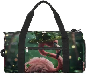 Flamingo Shamrock St Patricks Day Sports Gym Bag for Men Women Travel Duffel Bag with Shoulder Strap