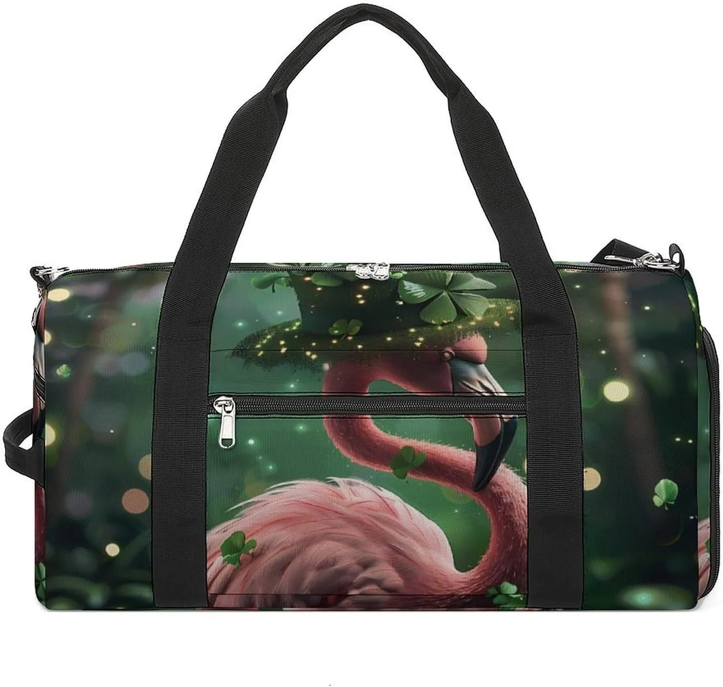 Flamingo Shamrock St Patricks Day Sports Gym Bag for Men Women Travel Duffel Bag with Shoulder Strap