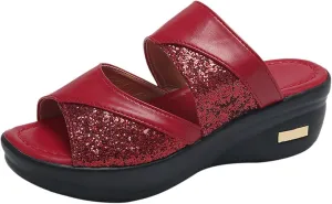 Flatform Open Toe Beach Sandals Women's Thick Soled Slippers Fashionable And Casual Shiny Fish Mouth Strap Slingback