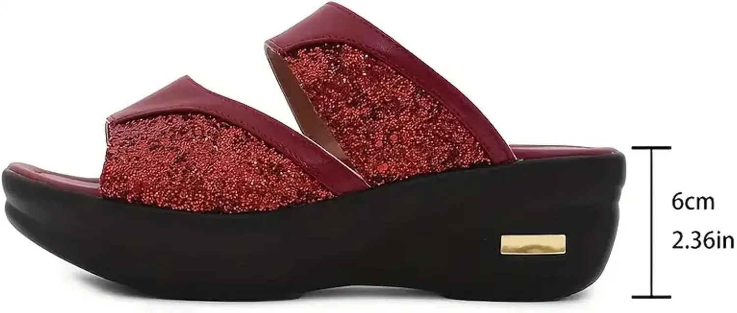 Flatform Open Toe Beach Sandals Women's Thick Soled Slippers Fashionable And Casual Shiny Fish Mouth Strap Slingback
