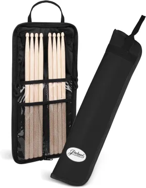 Flexzion Drum Stick Bag Percussion Music Drum Accessories Case with Hook, Card Holder, Adjustable Shoulder Strap Carrying Handle 4 Pairs Kid Drum Sticks Holder Water-Resistant Bag Fabric, Black