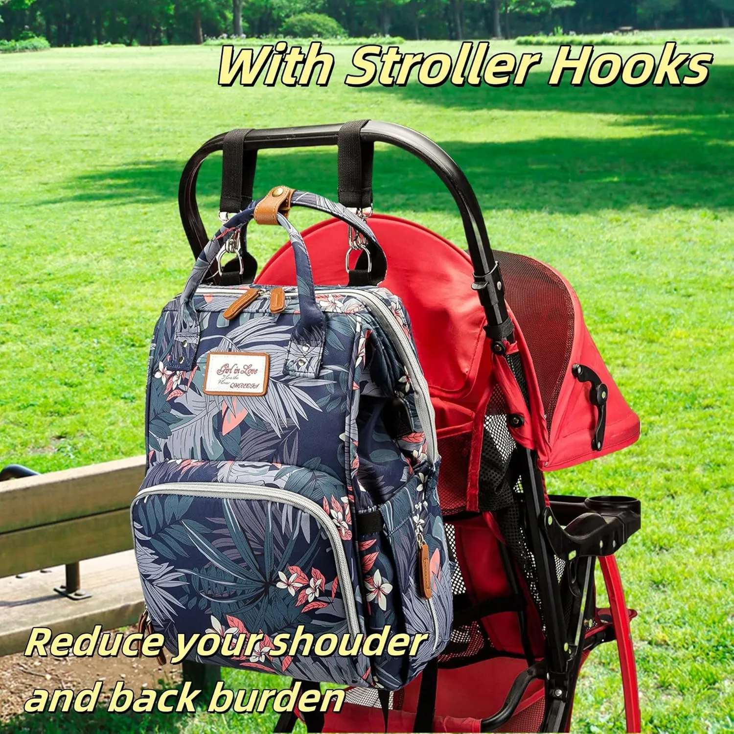 Floral Diaper Bag Backpack with USB Charging Port Stroller Straps and Insulated Pocket,Travel Nappy BackpackFor Women/Mum (Flower Pattern)