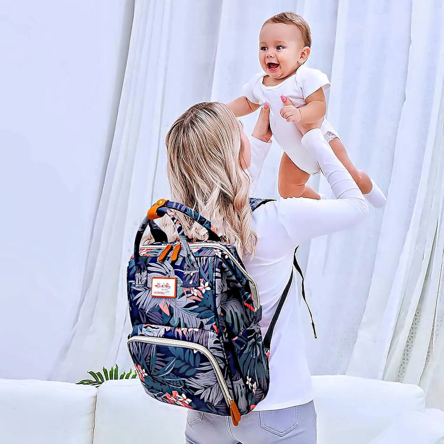 Floral Diaper Bag Backpack with USB Charging Port Stroller Straps and Insulated Pocket,Travel Nappy BackpackFor Women/Mum (Flower Pattern)