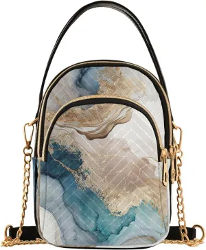 Fluid Gold Blue Crossbody Sling Bags for Women, Compact Fashion Handbag with Chain Strap Top handle for Evening Party Dating Travel