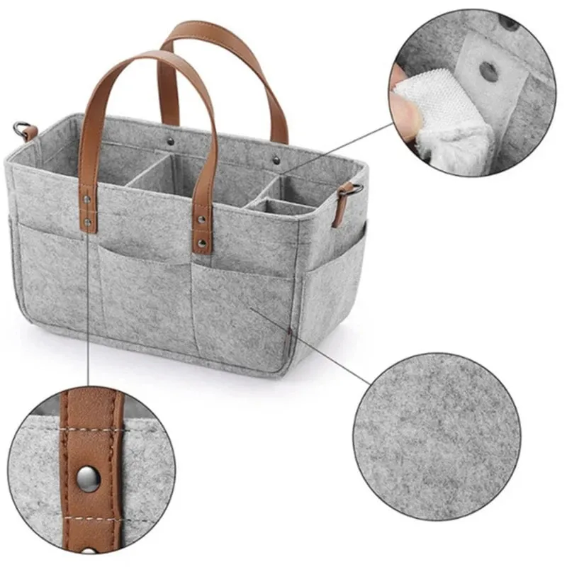 Foldable Baby Diaper Caddy with Leather Handles & Dividers