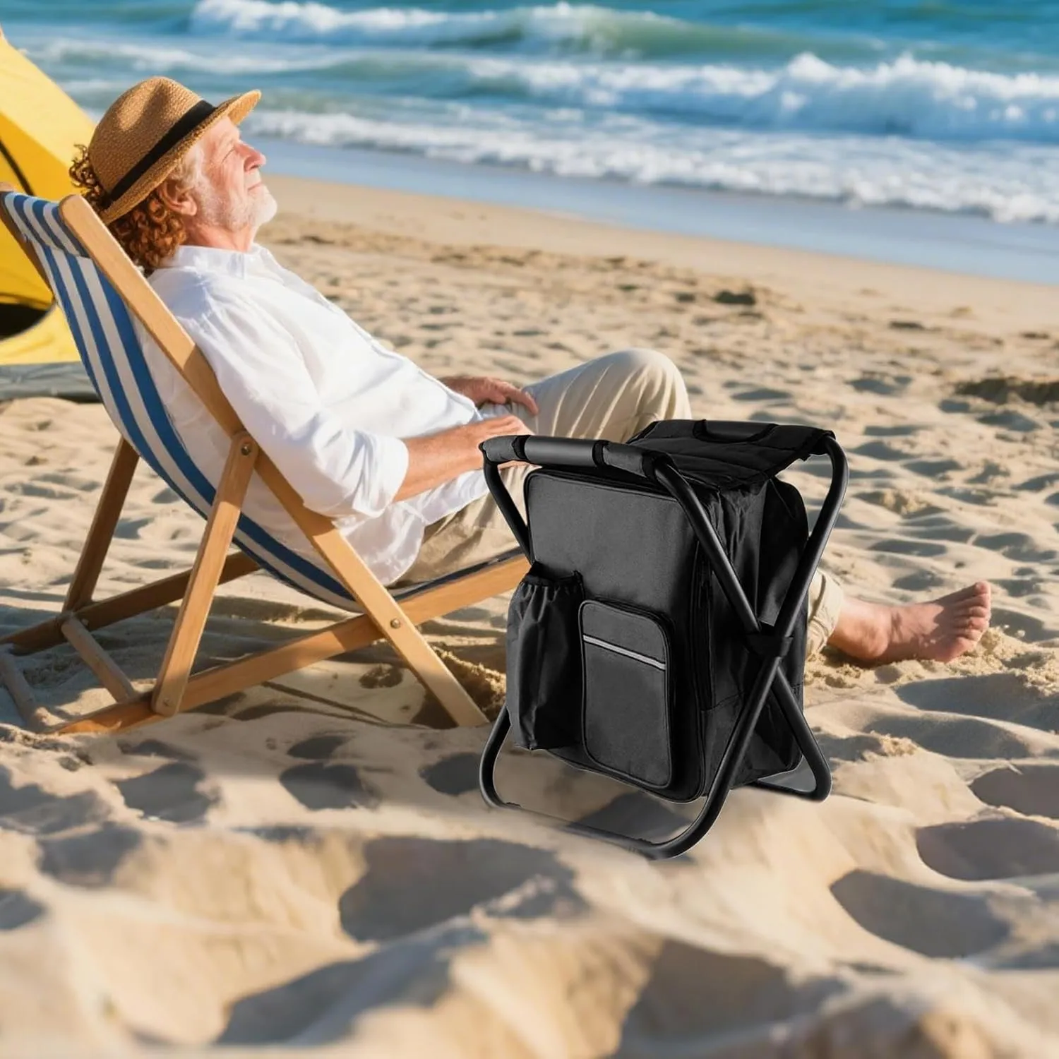 Foldable Outdoor Chairs - Camping Chair Backpack | Folding Lawn Chairs, Backpack Cooler Bag Camping Recliner for Hiking Travel Beach Park Festival Lawn Picnic Backyard Porch Fishing Balcony Garden