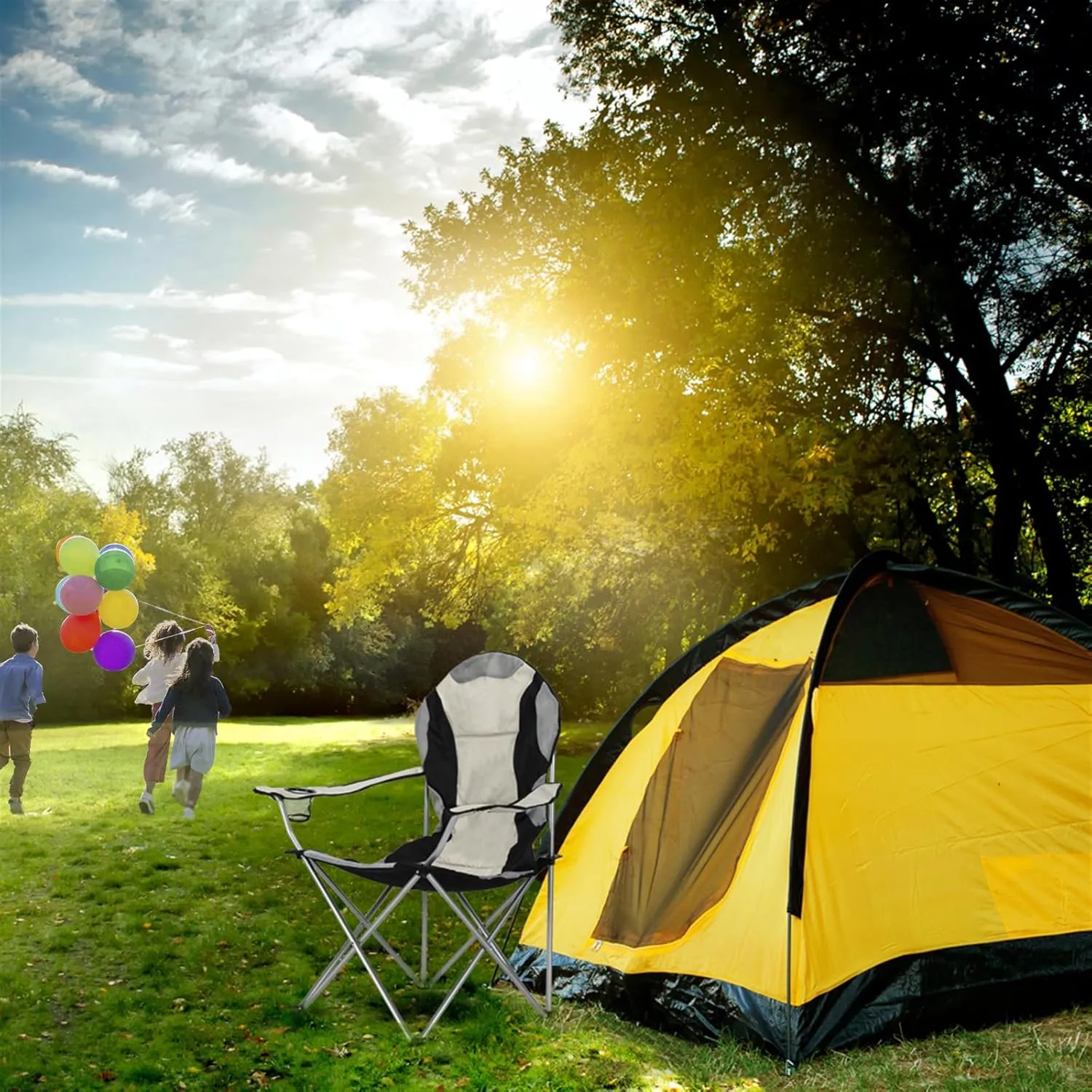 Folding Camping Chairs for Adults Fold Up Camp Chairs Lawn Chair with Cup Holder and Outside Bag,Lightweight Portable Outdoor Chair for Beach Patio Hiking Fishing Spectator,330 Lbs Load Capacity,Black