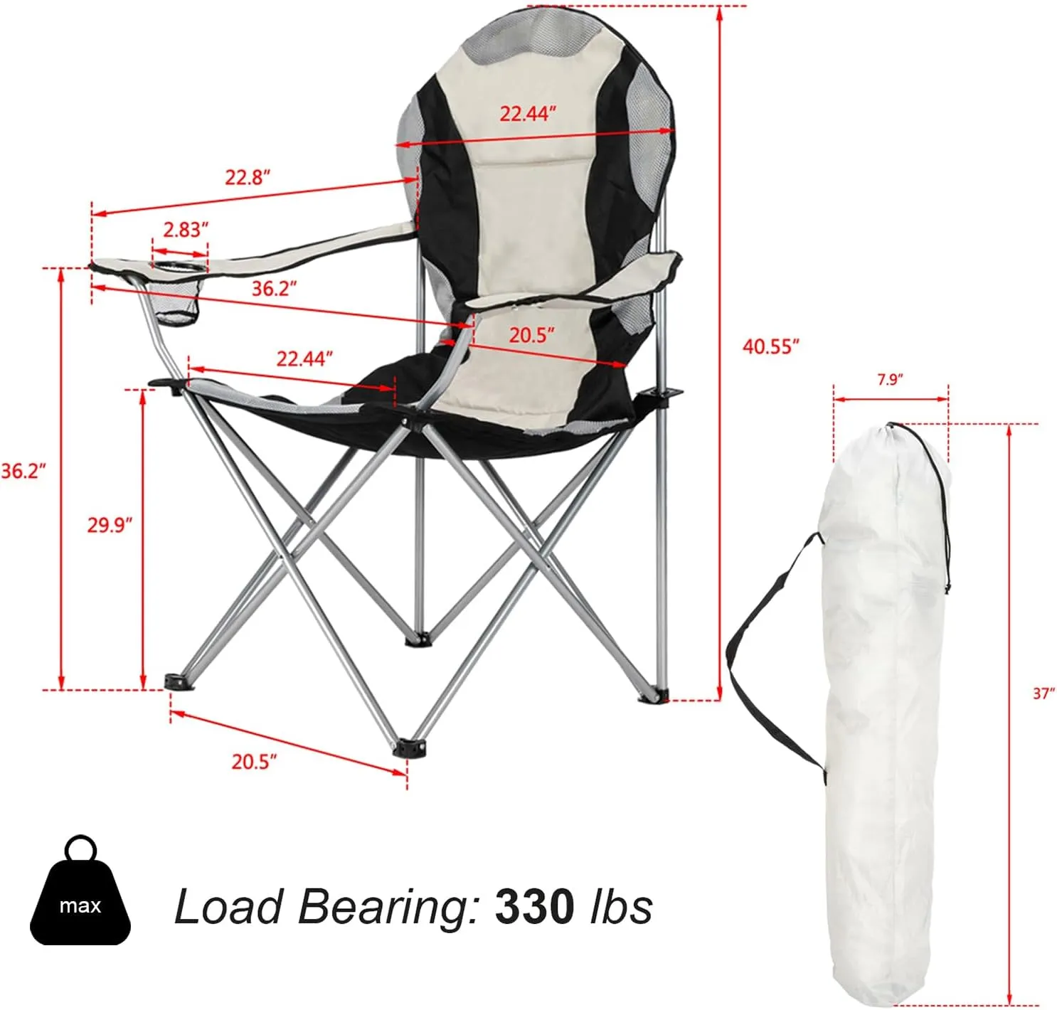 Folding Camping Chairs for Adults Fold Up Camp Chairs Lawn Chair with Cup Holder and Outside Bag,Lightweight Portable Outdoor Chair for Beach Patio Hiking Fishing Spectator,330 Lbs Load Capacity,Black
