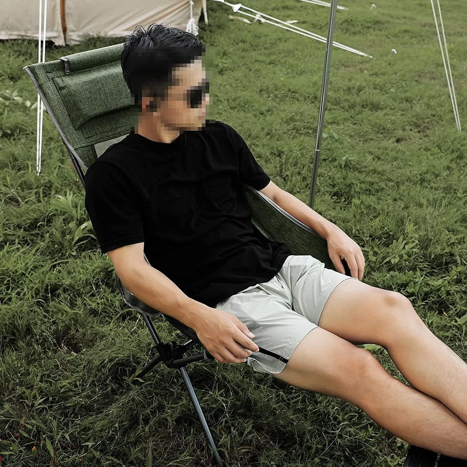 Folding Chairs Outdoor High Back Camping Chair Portable Folding Seat with Mesh Backrest Camping Fishing Stool with Quilted Pillow Portable Camping Chair(Color:Green)