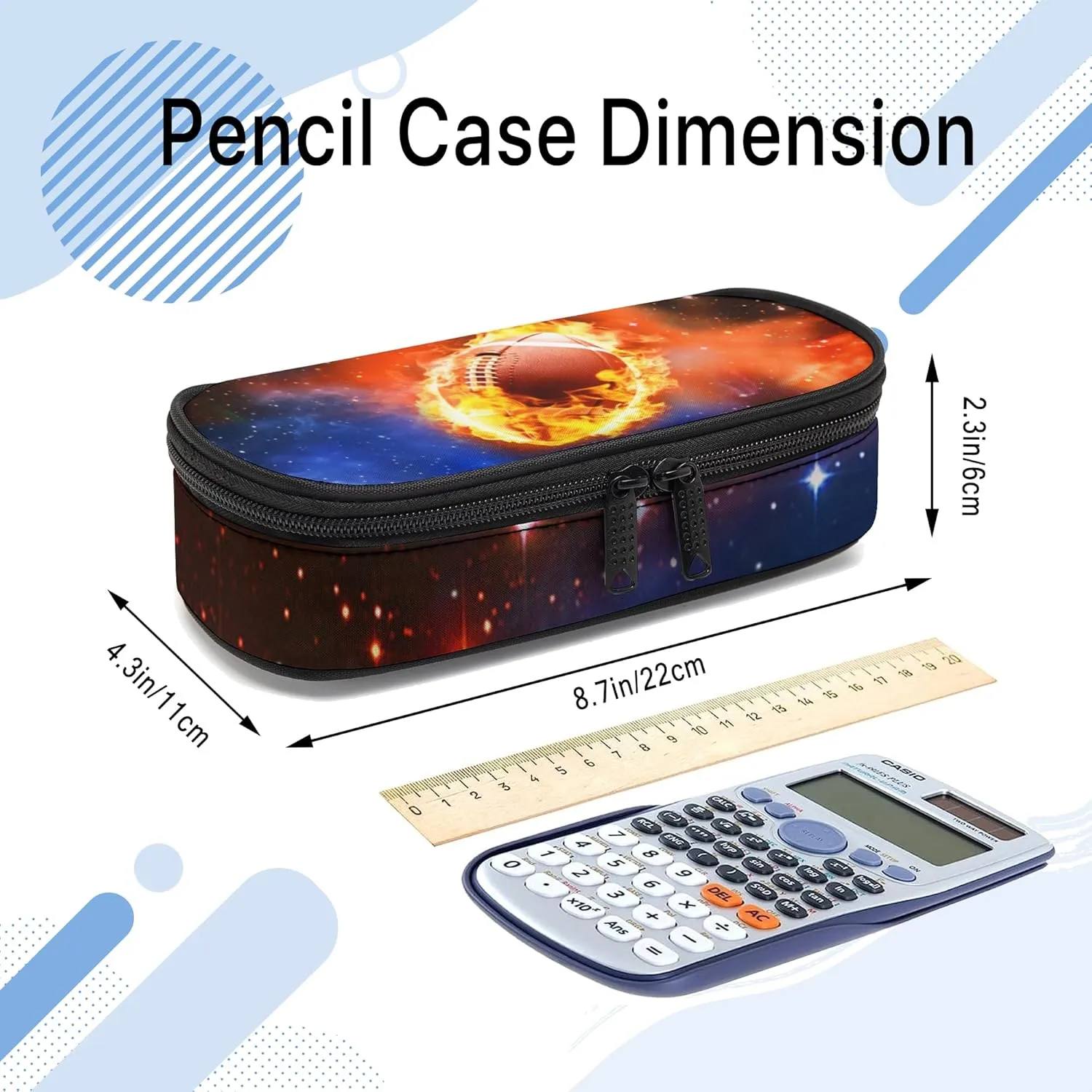 Football Pencil Case, Cool Pencil Box for Boys Girls Kids, Large Capacity Pencil Pen Bag with Zipper, Multifunction Pencil Pouch for School Student Teen