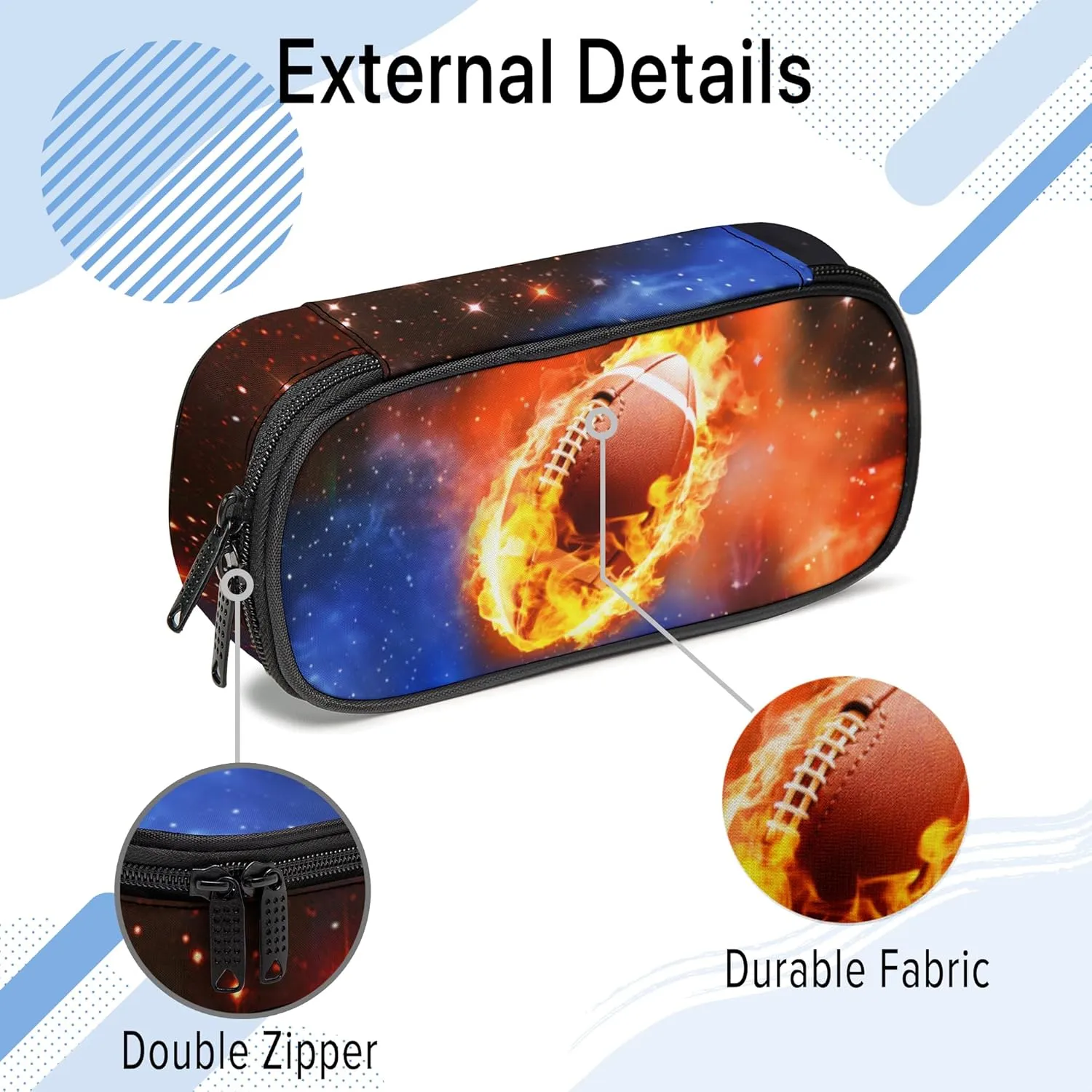Football Pencil Case, Cool Pencil Box for Boys Girls Kids, Large Capacity Pencil Pen Bag with Zipper, Multifunction Pencil Pouch for School Student Teen
