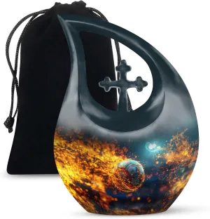 Foothball Urns for Human Ashes Adult Male/Female - 10 Inch Large Urn with Velvet Bag - Memorial Urns - Decorative Urn - Pack of 1