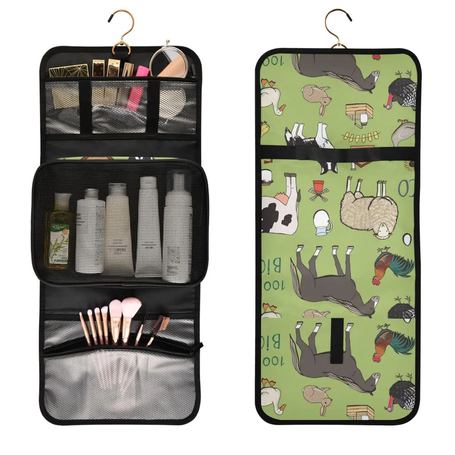 Forest Moose Bear Mountain Trees Wild Nature Retro Grey Style 1 PC Hanging Toiletry Wash bag Portable Makeup Organizer Brush Storage Case Portable Travel Cosmetic with Hook