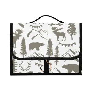 Forest Moose Bear Mountain Trees Wild Nature Retro Grey Style 1 PC Hanging Toiletry Wash bag Portable Makeup Organizer Brush Storage Case Portable Travel Cosmetic with Hook