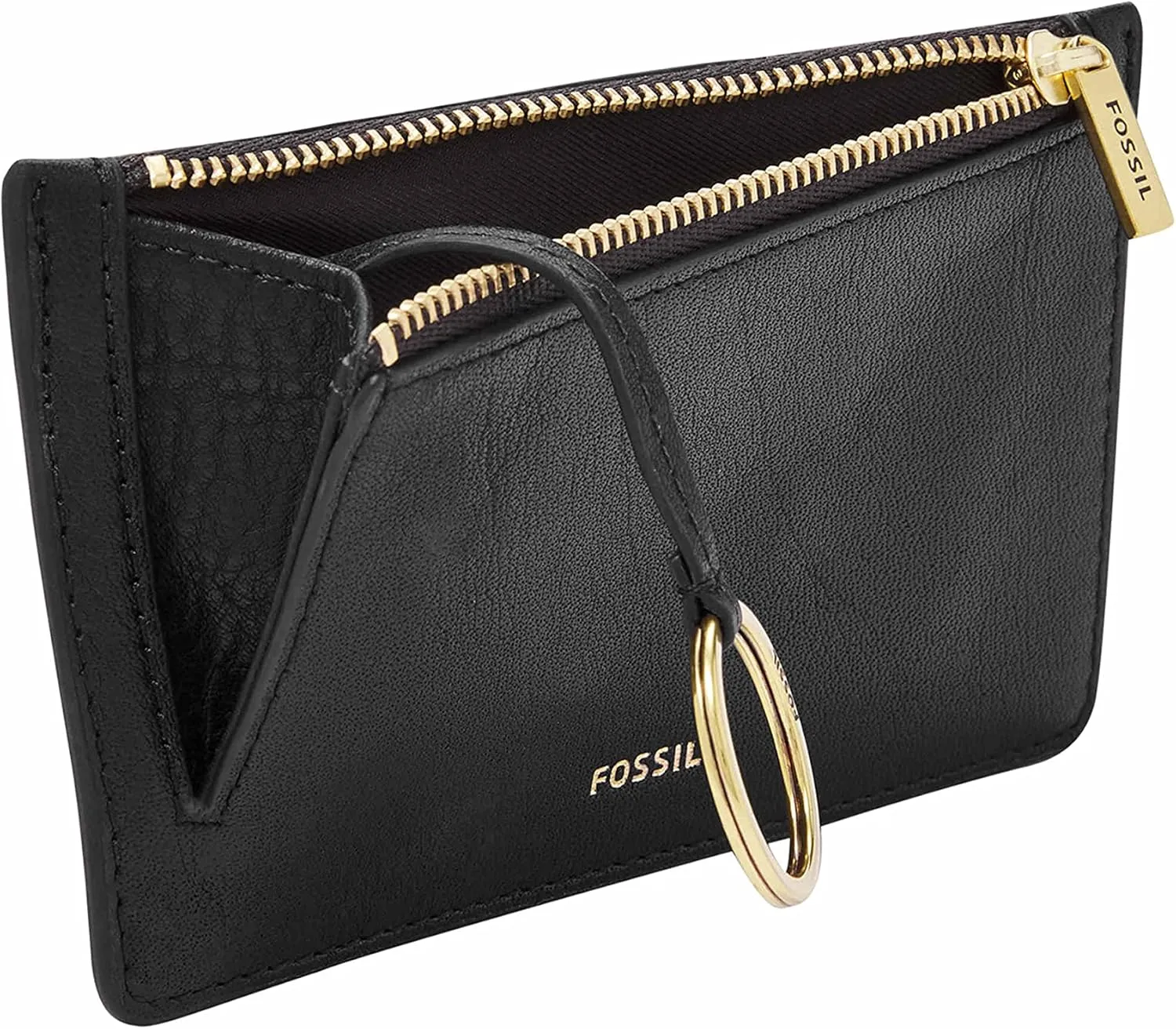 Fossil Logan Zip Card Case, Black with Keychain
