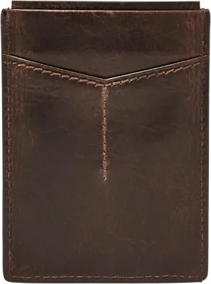 Fossil Men's Derrick Leather RFID-Blocking Magnetic Card Case with Money Clip Wallet, Dark Brown, (Model: ML3812201)