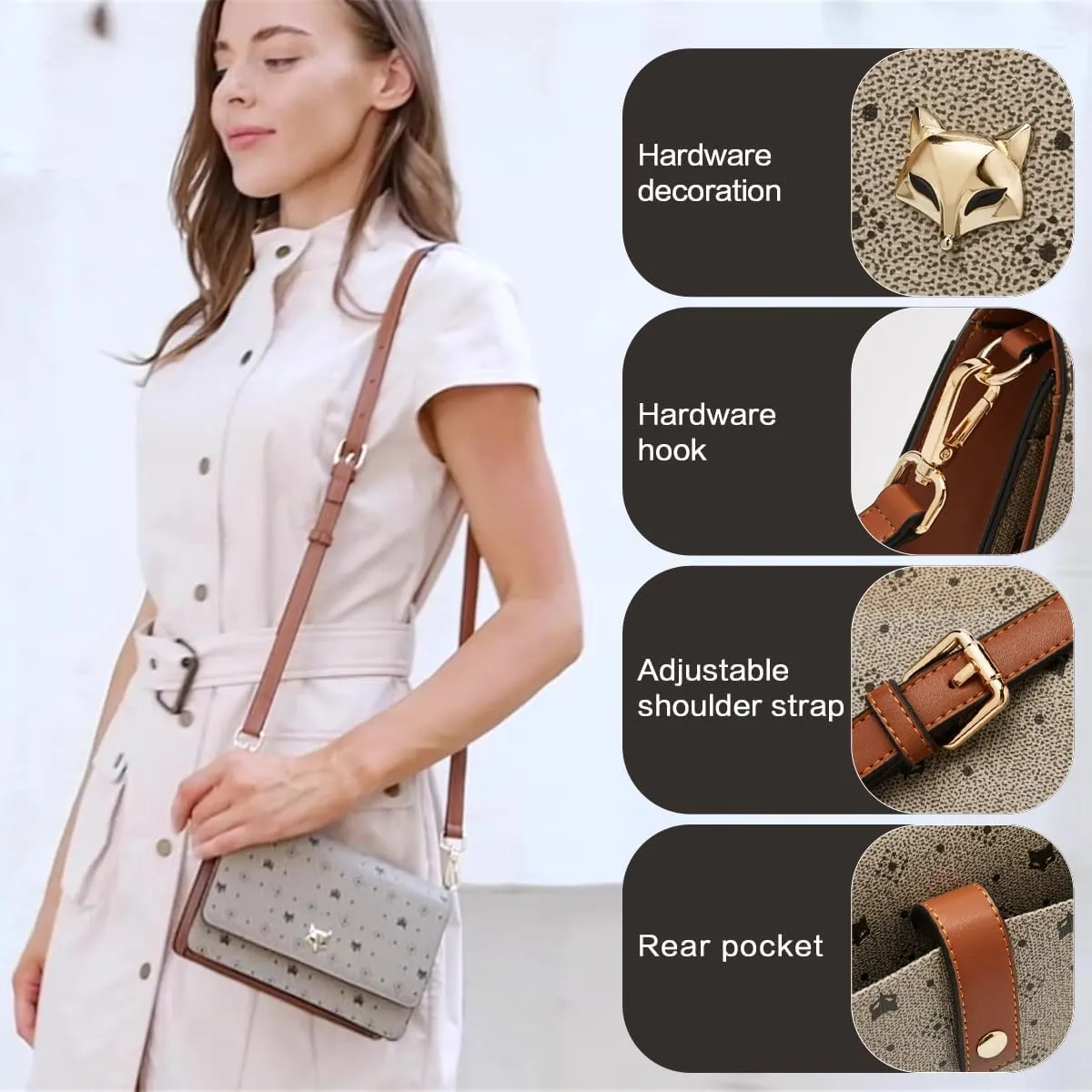 FOXLOVER Small Crossbody Bag for Women PVC Leather Cell Phone Holder Credit Card Slot Shoulder Bag Purse Lightweight Handbags