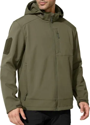FREE SOLDIER Men's Lightweight Softshell Jacket Winter Fleece Lined Hooded Rain Waterproof Hiking Outdoor Jackets