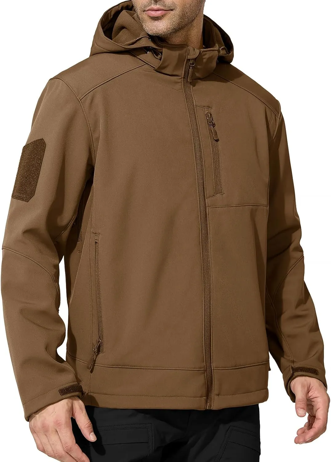 FREE SOLDIER Men's Lightweight Softshell Jacket Winter Fleece Lined Hooded Rain Waterproof Hiking Outdoor Jackets