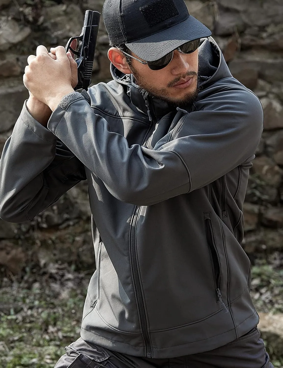 FREE SOLDIER Men's Softshell Hiking Jacket Waterproof Hooded Tactical Hunting Jacket