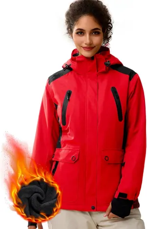 FREE SOLDIER Women's Waterproof Ski Snow Jacket Warm Fleece Lined Winter Rain Jacket with Hood Fully Taped Seams