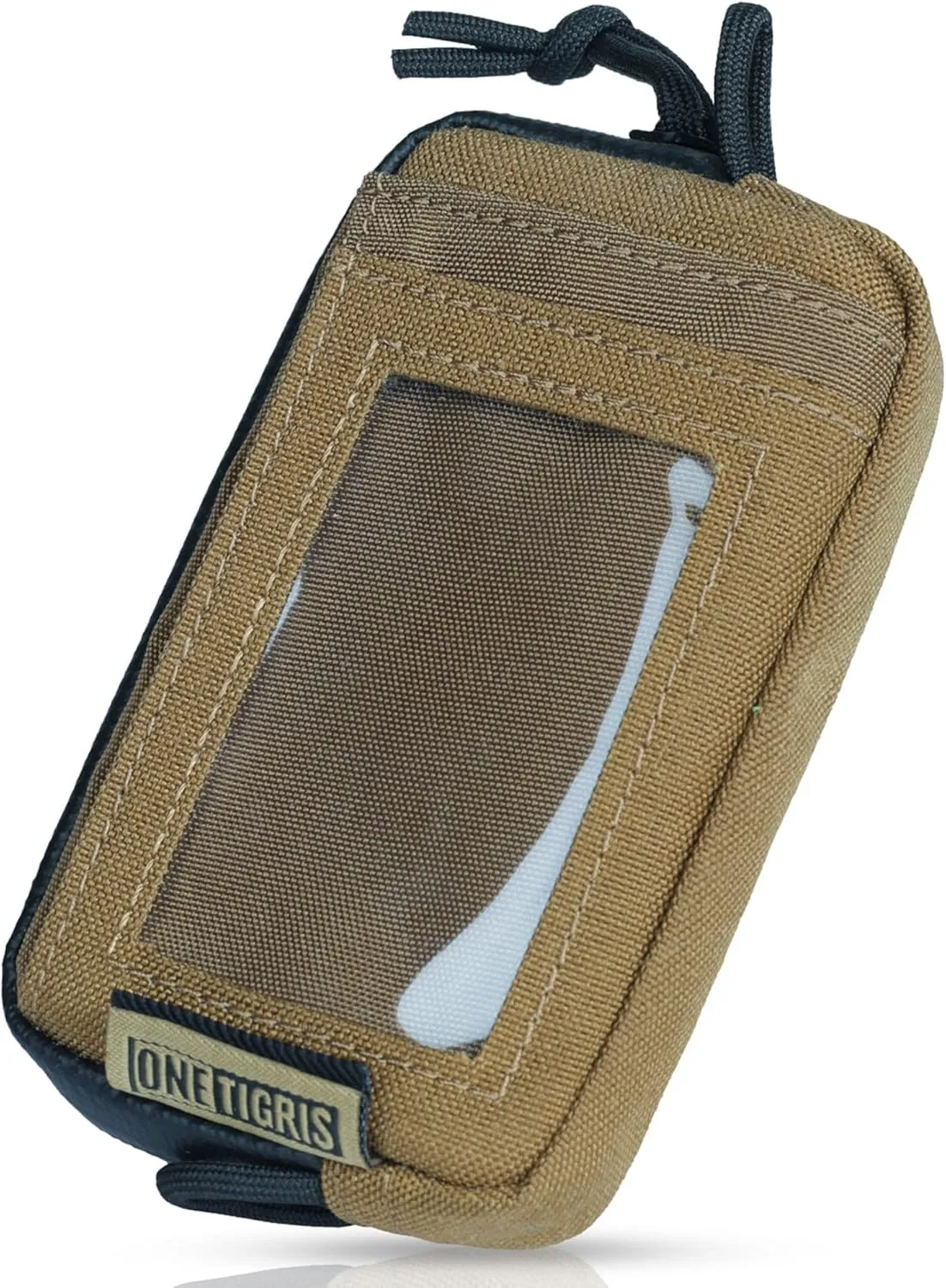 Front Pocket Wallet with Zippers - OneTigris Small Coin Purse Tactical Wallet Nylon Minimalist Wallet for Men Women, Brown