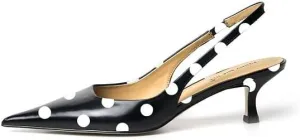 FSJ Women's Mid Kitten Heel Slingback Sandal Pointy Toe Sexy Pumps Comfortable Dress Party Walking Shoes Size 4-15 US