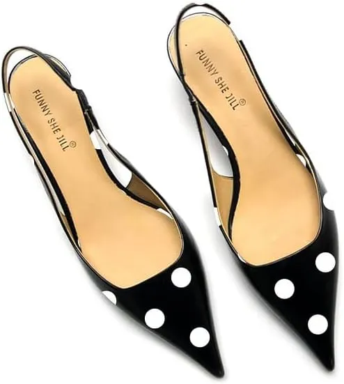 FSJ Women's Mid Kitten Heel Slingback Sandal Pointy Toe Sexy Pumps Comfortable Dress Party Walking Shoes Size 4-15 US