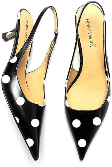 FSJ Women's Mid Kitten Heel Slingback Sandal Pointy Toe Sexy Pumps Comfortable Dress Party Walking Shoes Size 4-15 US