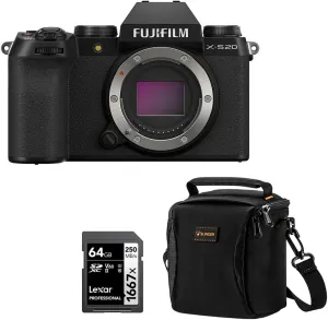 Fujifilm X-S20 Mirrorless Camera, Black, Bundle with 64GB SDXC Memory Card and Shoulder Bag