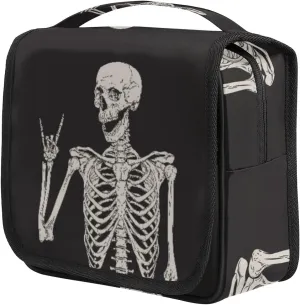 Funny Skull Skeleton Hanging Toiletry Bag, Halloween Large Cosmetic Travel Bag Portable Makeup Pouch Waterproof Travel Organizer Bag for Women Men Travel Accessories