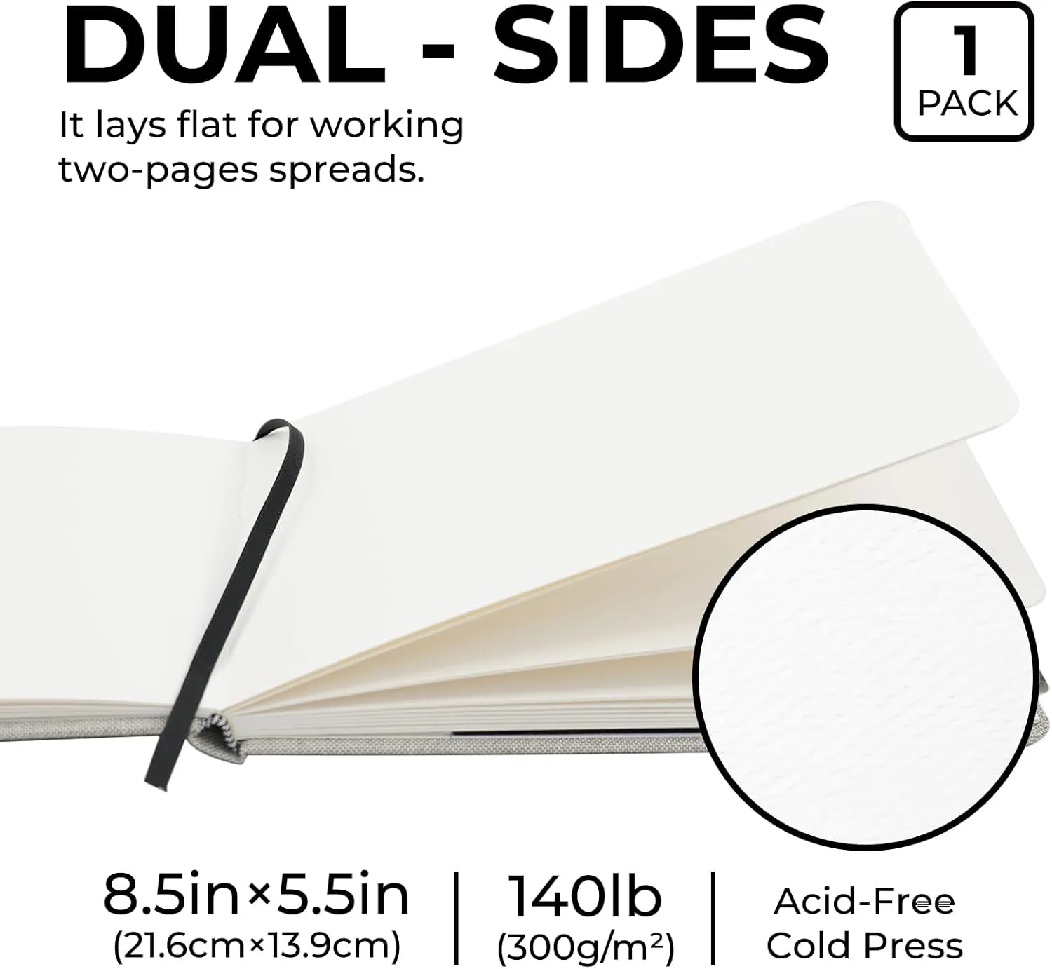 Funto Watercolor Journal, 8.5x5.5, 48 Pages, Cold-Pressed, Inner Paper Pocket and Elastic Band, Art Supplies for Mixed Media