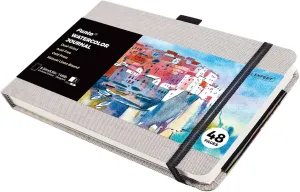 Funto Watercolor Journal, 8.5x5.5, 48 Pages, Cold-Pressed, Inner Paper Pocket and Elastic Band, Art Supplies for Mixed Media