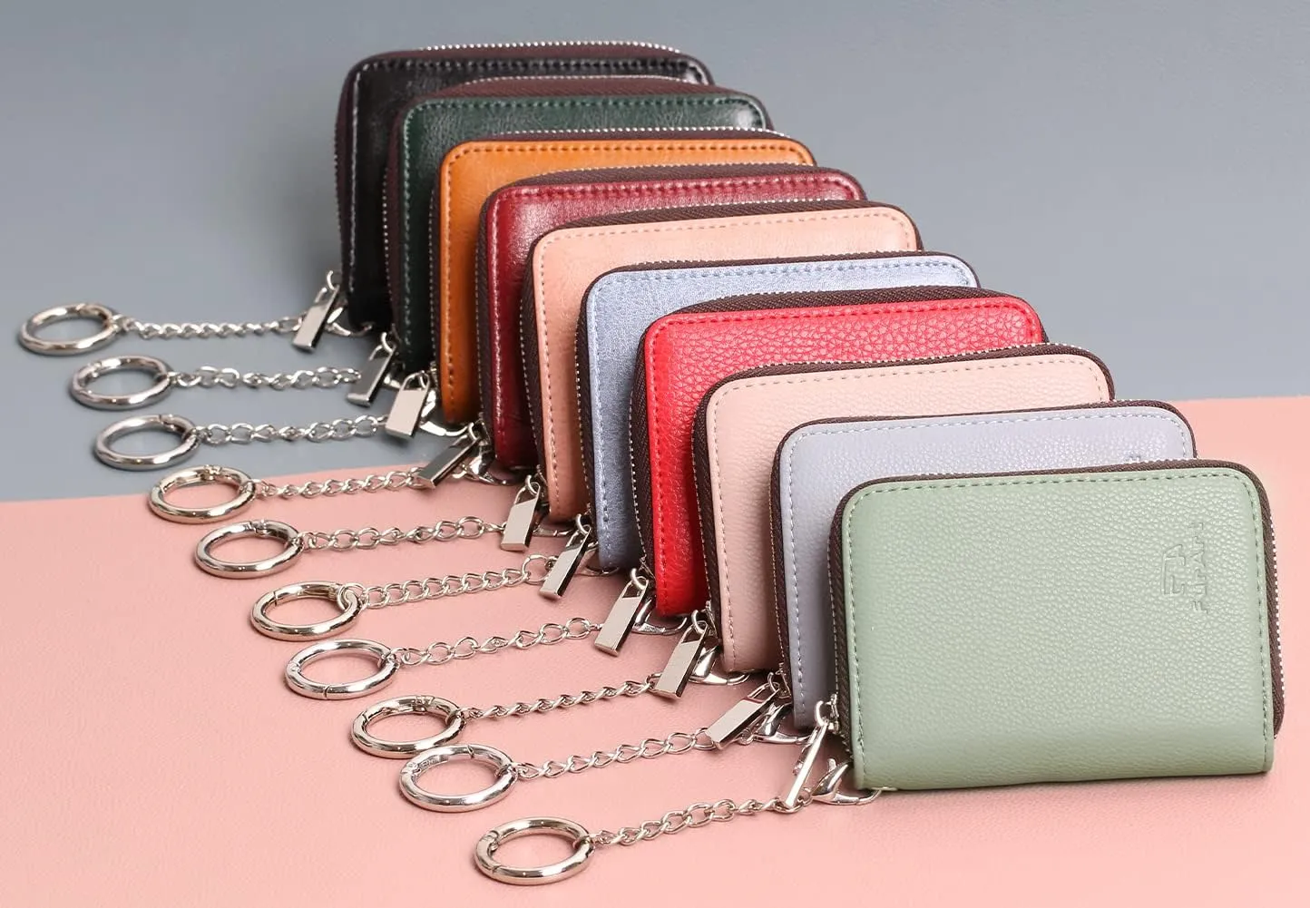 FurArt Credit Card Wallet, Zipper Business Card Holder for Women, RFID Blocking, KeyChain Wallet, Compact Size