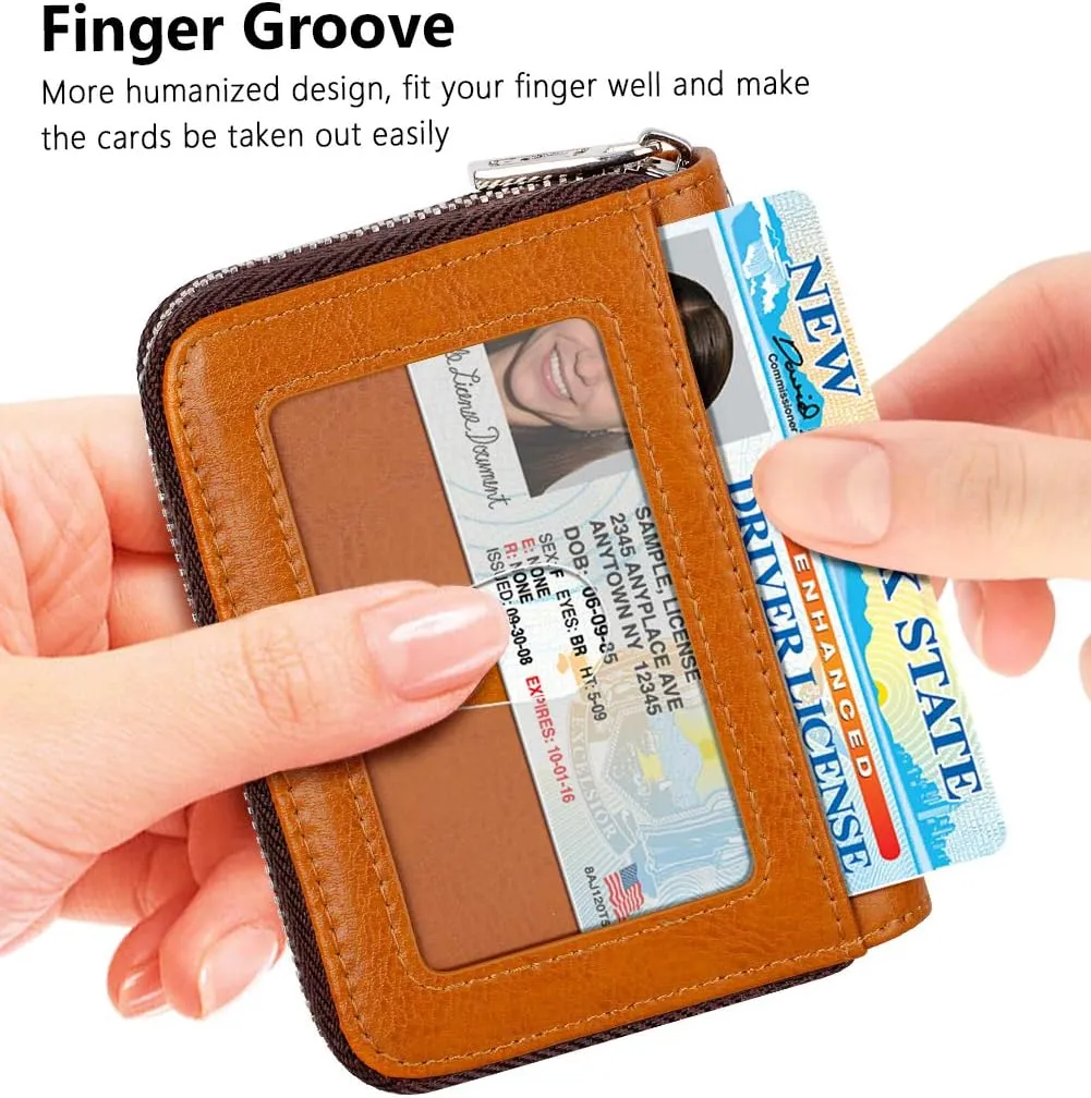 FurArt Credit Card Wallet, Zipper Business Card Holder for Women, RFID Blocking, KeyChain Wallet, Compact Size