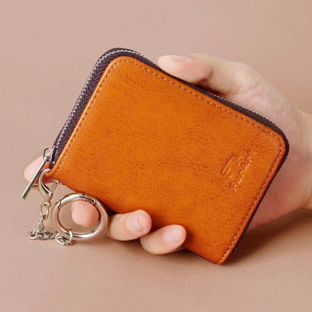 FurArt Credit Card Wallet, Zipper Business Card Holder for Women, RFID Blocking, KeyChain Wallet, Compact Size
