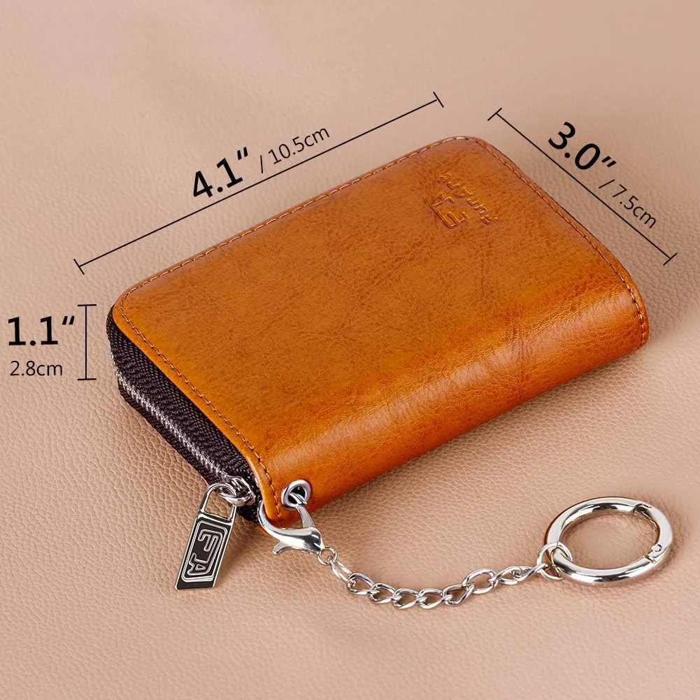 FurArt Credit Card Wallet, Zipper Business Card Holder for Women, RFID Blocking, KeyChain Wallet, Compact Size