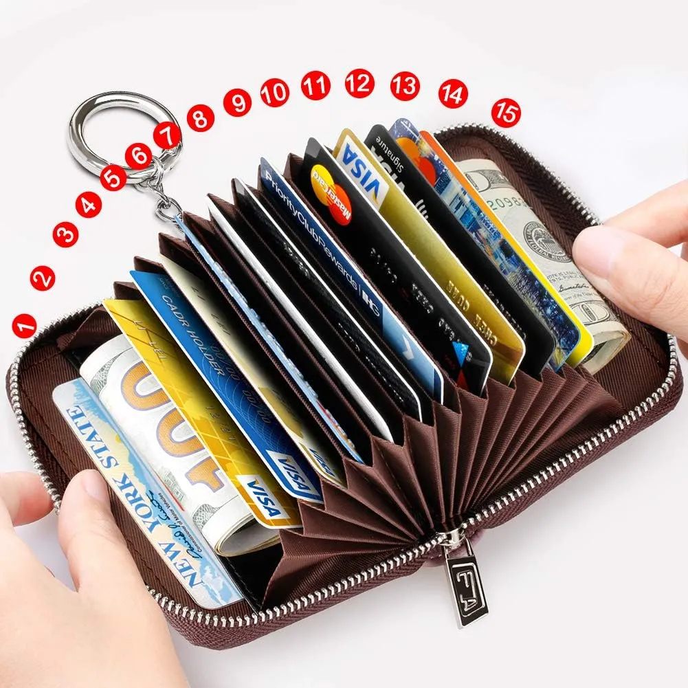 FurArt Credit Card Wallet, Zipper Business Card Holder for Women, RFID Blocking, KeyChain Wallet, Compact Size