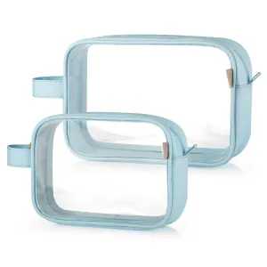 GAGAKU 2pcs Clear Toiletry Bag TSA Approved Travel Toiletry Bags Liquid Bag with Handle Strap, Waterproof Transparent Makeup Cosmetic Bags for Women - Light Blue