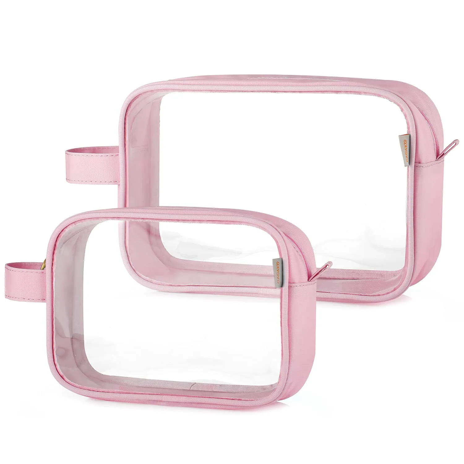 GAGAKU 2pcs Clear Toiletry Bag TSA Approved Travel Toiletry Bags Liquid Bag with Handle Strap, Waterproof Transparent Makeup Cosmetic Bags for Women - Light Pink